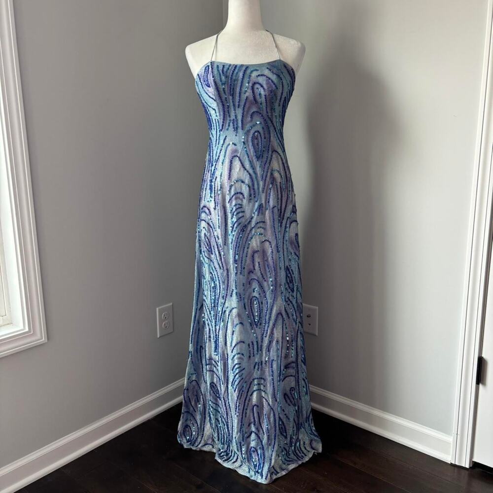 Vintage y2k Early 2000s Alyce Designs  Blue Purple Beaded Dress - Picture 2 of 7